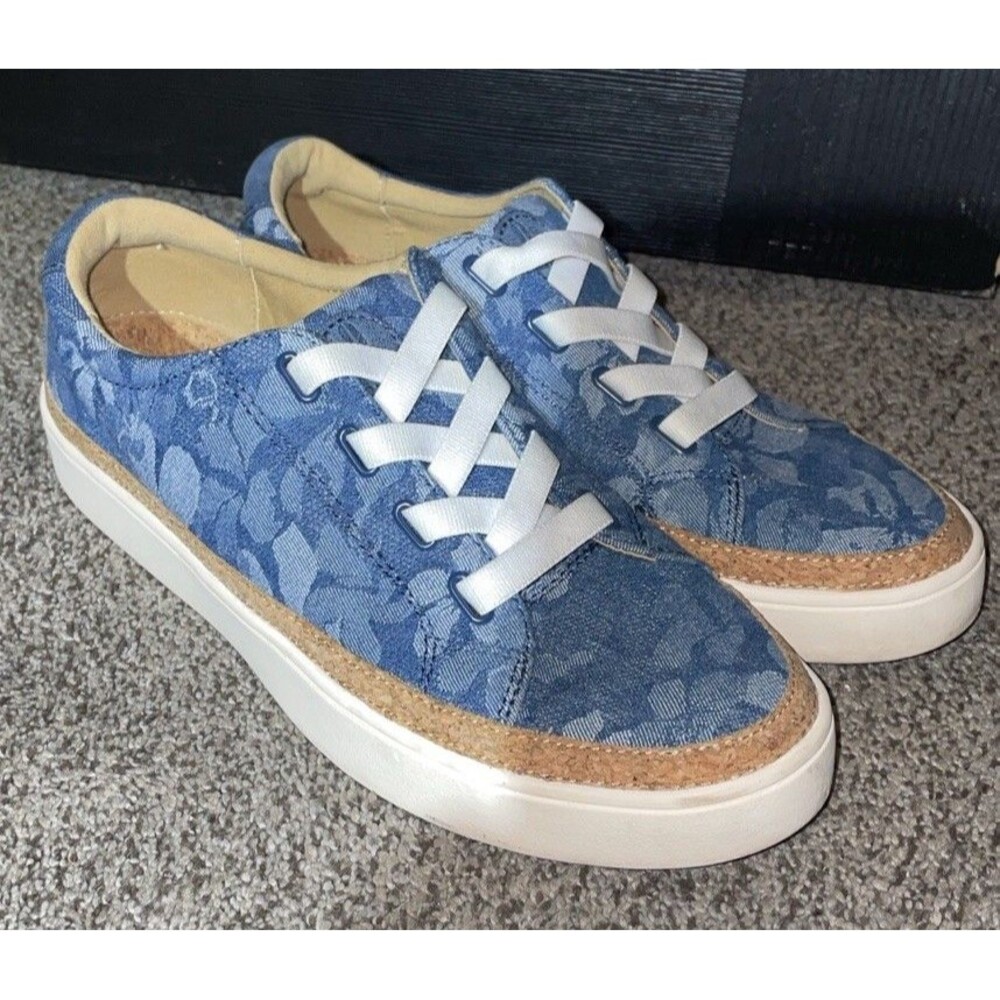 Revitalign Blue Floral Denim Sneakers Womens 8.5B Cork Trim Orthotic